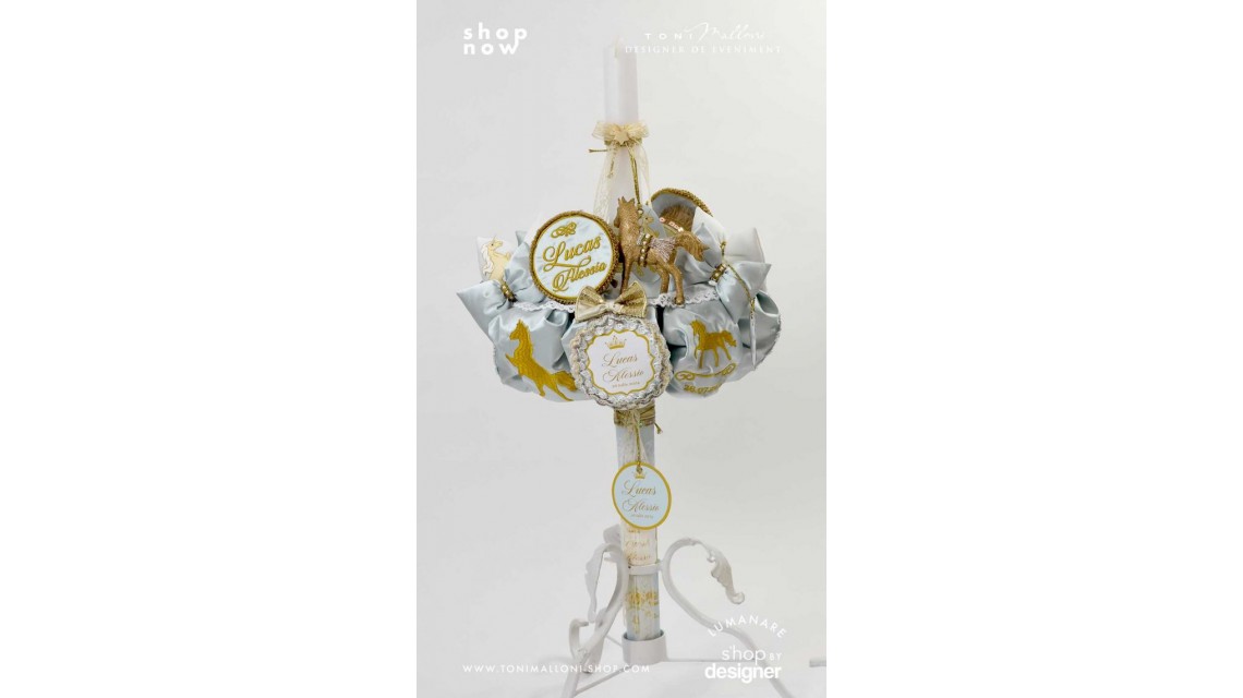 Lumanare botez regala cu broderie personalizata Royal Horse Gold 3